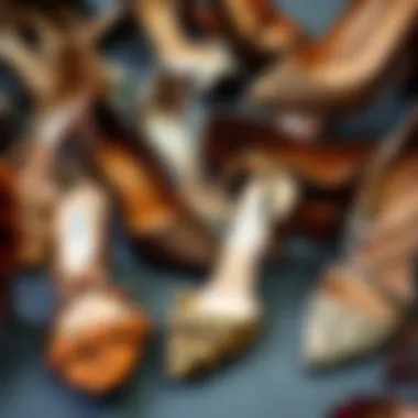 Diverse Strappy Heels Collection Artistic arrangement of various strappy heels in different patterns