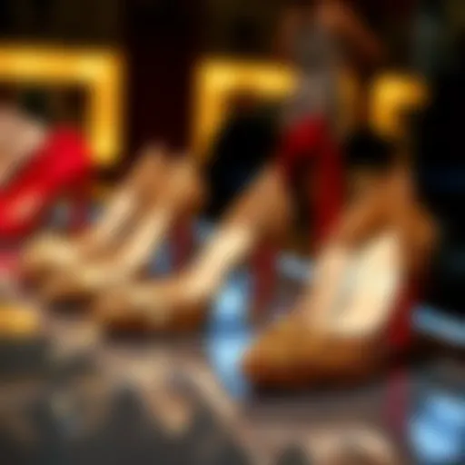 Elegant display of strappy leopard heels on a polished surface