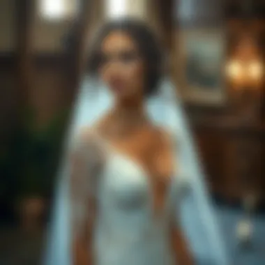 Bridal model showcasing deep V lace dress