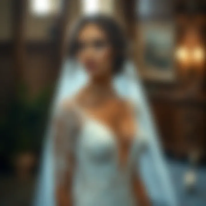 Bridal model showcasing deep V lace dress