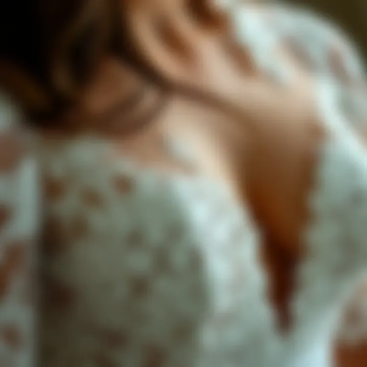 Close-up of intricate lace detailing on dress