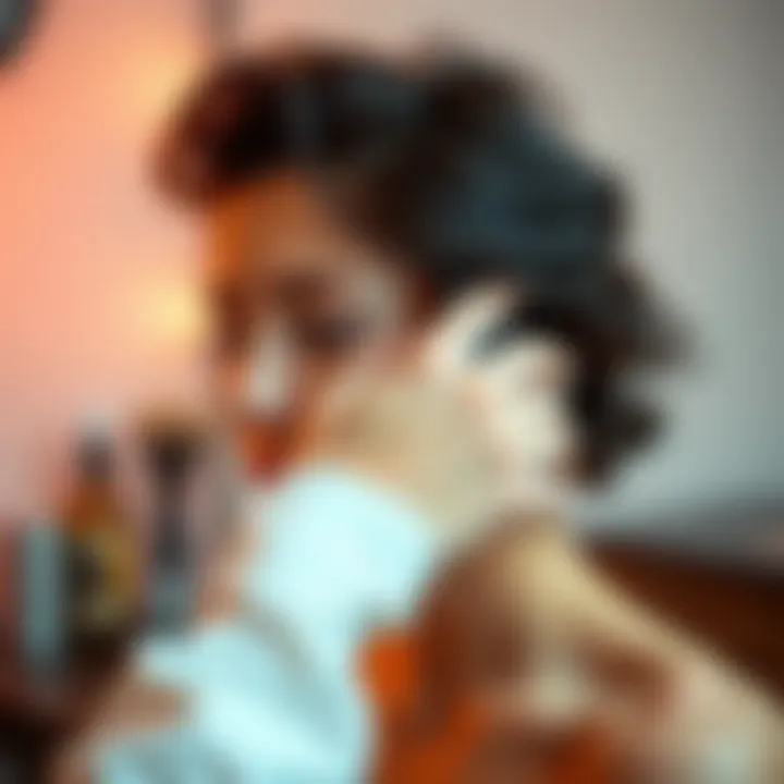 Demonstration of teasing technique with a brush on styled hair