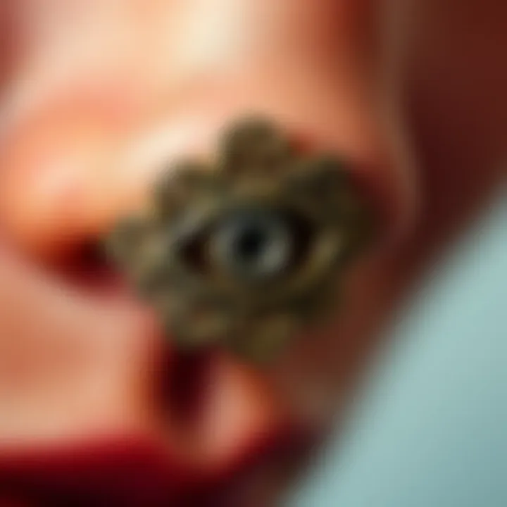 Intricate Evil Eye Nose Ring Design Close-up view of an evil eye fake nose ring featuring intricate designs