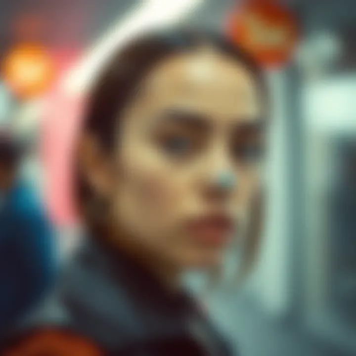 Contemporary Fashion with Evil Eye Accessory Fashion model showcasing the evil eye fake nose ring in a contemporary outfit