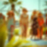 A vibrant display of vintage swimwear cover-ups from the 1920s.