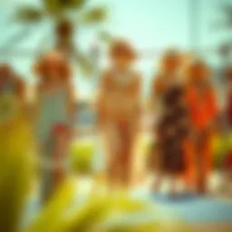 A vibrant display of vintage swimwear cover-ups from the 1920s.
