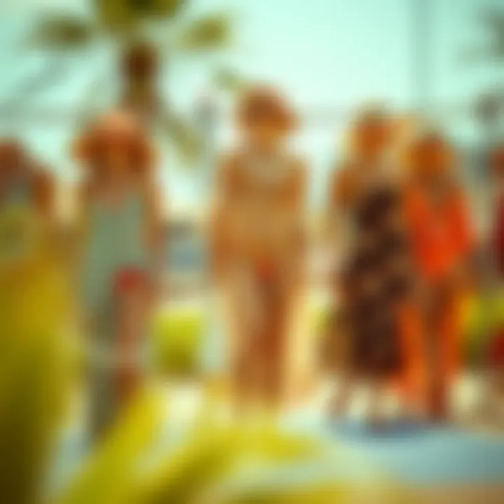 A vibrant display of vintage swimwear cover-ups from the 1920s.