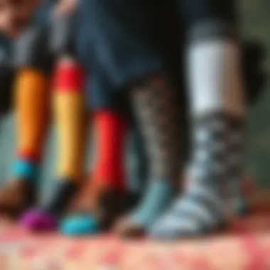 A selection of groomsmen wedding socks in various colors and patterns