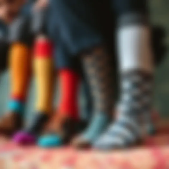 A selection of groomsmen wedding socks in various colors and patterns