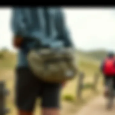 Fanny Pack in Action A fanny pack in use during an outdoor activity, highlighting its practical aspects