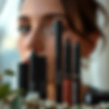 Sustainable brown lip liner products showcased in a natural setting