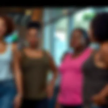 A group of individuals confidently wearing their knitted tank tops in a social setting