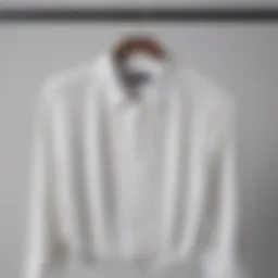 A classic plain white blouse elegantly displayed on a minimalist hanger