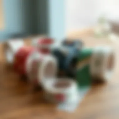 Different types of adhesive floral tape displayed on a wooden surface