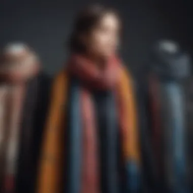 An artistic display of scarves with sleeves arranged in a visually appealing manner.