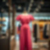 Chic Jumpsuit Display A chic petite short sleeve jumpsuit displayed on a mannequin in a stylish boutique