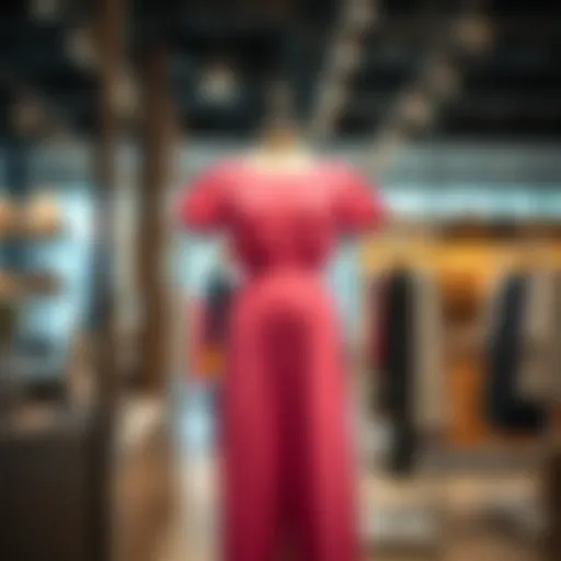 Chic Jumpsuit Display A chic petite short sleeve jumpsuit displayed on a mannequin in a stylish boutique