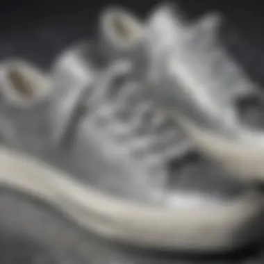 Close-Up of Glitter Sneakers A close-up of sparkling silver glitter sneakers showcasing their texture and shine