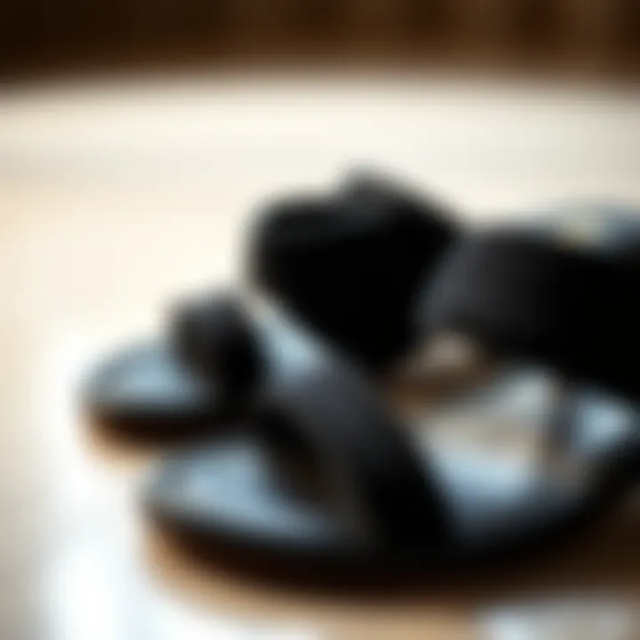 Luxurious Materials in Sandal Design Close-up of luxurious materials used in black sandals