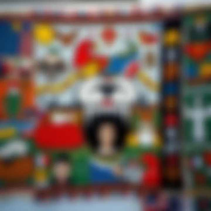 Funny Tapestry with Modern Motifs An artistic display of a funny tapestry that incorporates modern motifs and cultural references.