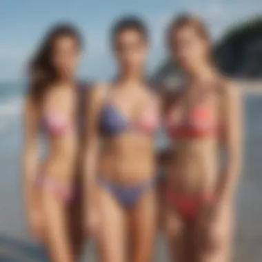 Trendy models wearing versatile splicing tankinis at the beach