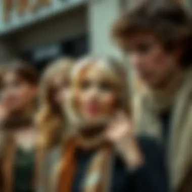 A historical collage of celebrities wearing 70s scarves