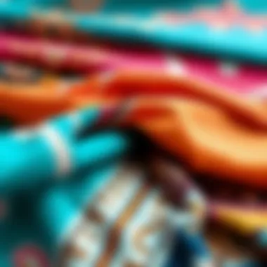 An artistic display of different 70s scarf fabrics and textures