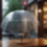 Elegant umbrella rain hat displayed on a wooden table