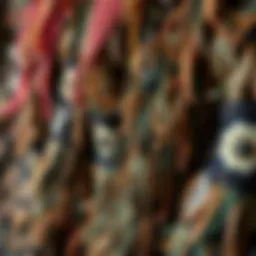 A detailed view of a ghillie suit showcasing various textures and colors