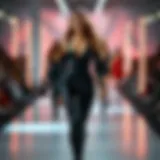 A high-fashion skin-tight jumpsuit displayed on a runway