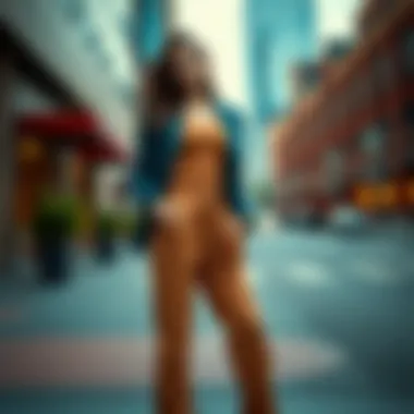 Casual Urban Style A model showcasing a casual skin-tight jumpsuit in an urban setting