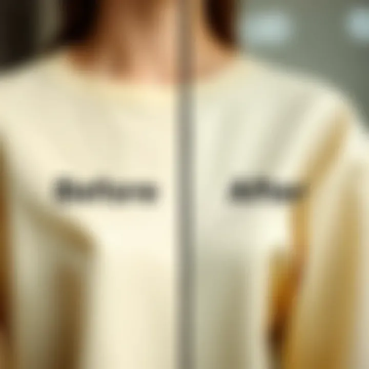 Garment Repair: Before and After Before and after comparison of a garment repaired with mending glue