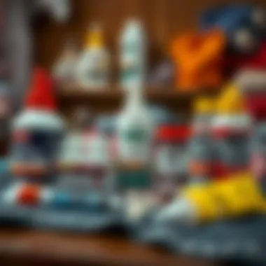 Variety of Fabric Mending Glues Different types of fabric mending glue displayed on a table