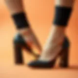 A stylish pair of thick block heels on a vibrant background