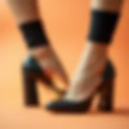 A stylish pair of thick block heels on a vibrant background