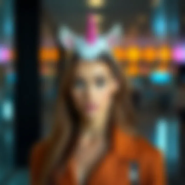 Unicorn Headband in Modern Fashion A fashion-forward individual wearing a unicorn headband in a contemporary setting