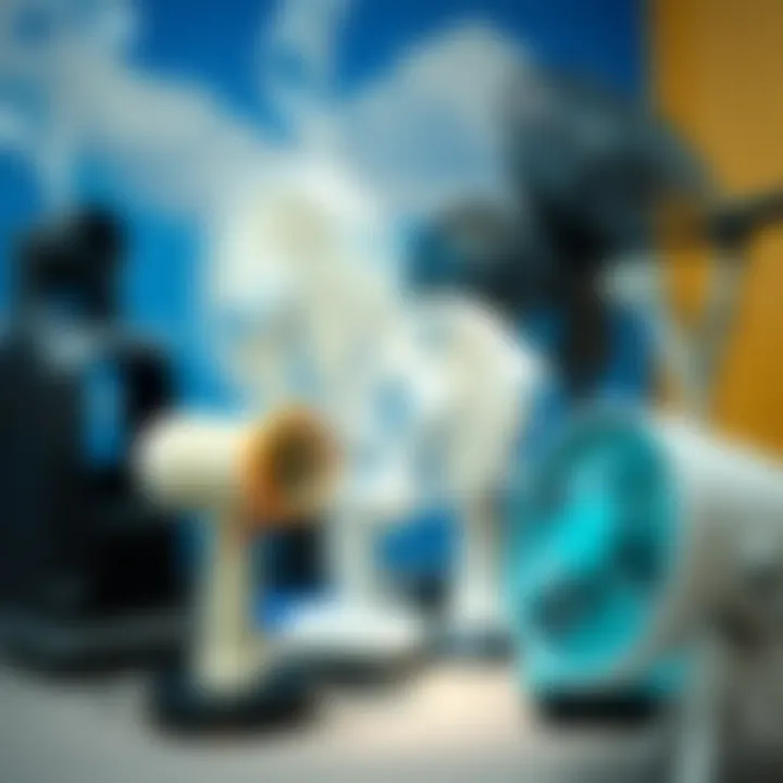 Different models of portable fans displayed together